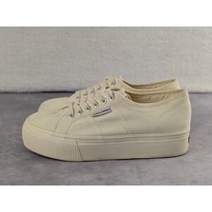 Superga 2790 Linea Platform Sneakers Beige Canvas Low Top Womens 8.5 S0001J0